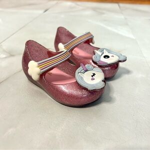 Mini Melissa Pink Glitter Unicorn Shoes Girls Size 5 Sandals